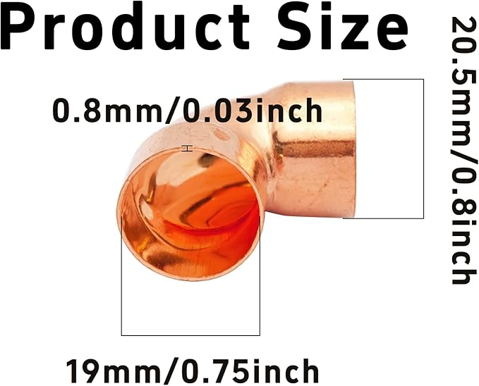4Pcs 3/4 Inch ID 0.8mm Thick Pure Copper 90 Degree Elbow, Short Radius Pipe Fitting with Sweat Solder Connection for Plumbing HVAC Refrigeration System