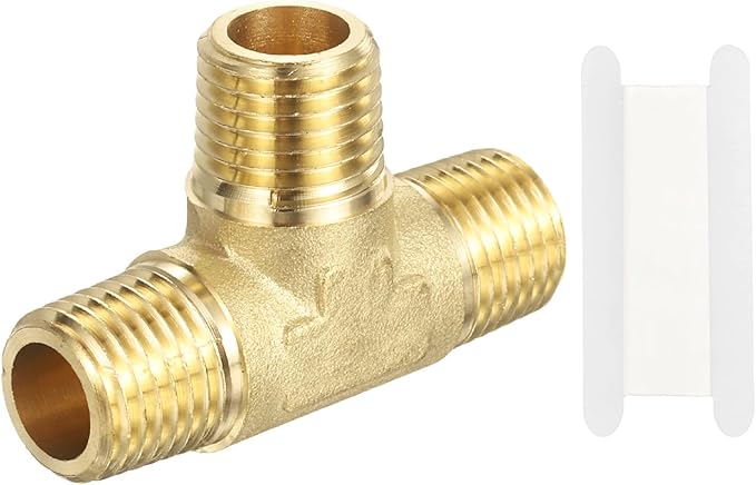 PATIKIL Brass Tee Fitting, 1Pcs 1/4" x 1/4" x 1/4" NPT Male Pipe 3 Way Forged Brass Barstock Street Tee Pipe Fittings for Water Gas Refrigeration