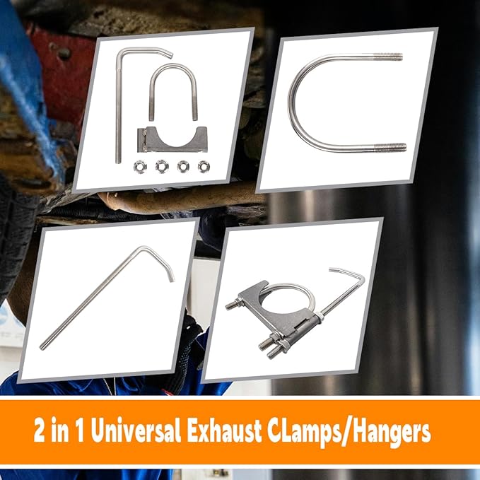 Stainless Steel 2.5" Exhaust Clamp with Hanger Rod for 2-1/2 Inch Exhaust Pipes