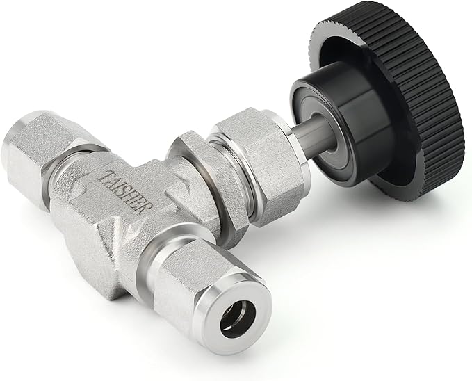 TAISHER 1PCS 316 Stainless Steel Compression Tube Straight Needle Valve 3/8" Tube OD x 3/8" Tube OD For Flow Control Water Gas Oil