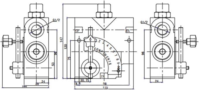 Hydraulic Adjustable Variable Flow Control Valve w/Relief, 0-16 GPM, 1/2" NPT Port Size,500-3000 PSI Pressure Relief Valve Adjustment Range