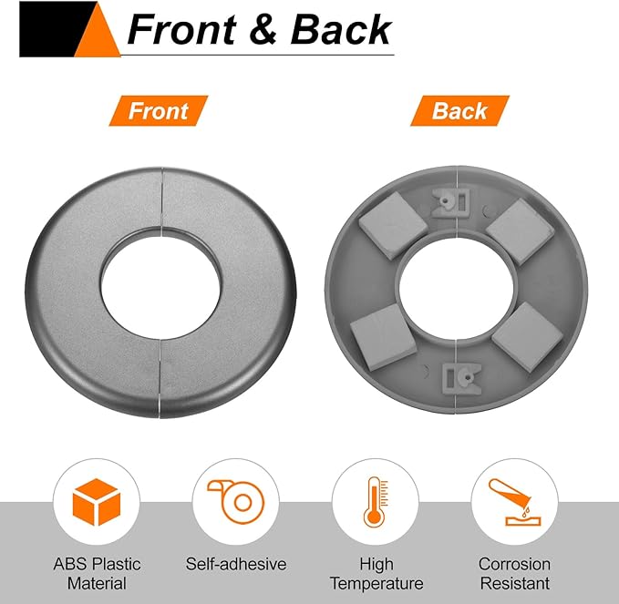 HARFINGTON 4pcs Wall Split Flange 17mm/0.7" Self-Adhesive Plumbing Cover Plates ABS Plastic Round Escutcheon Plate Buckle Design for Water Pipe Bathroom Kitchen Decoration, Gray