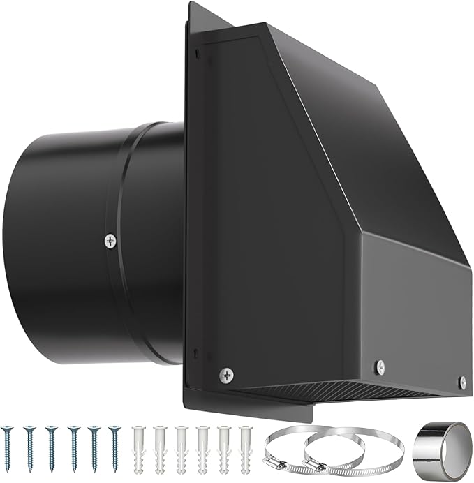 6" Wall Vent with Damper & Screen, Galvanized Steel Wall Mount Exhaust Vent,Outdoor Exterior Air Vent Cover, External Extractor Wall Vent Hood for House Kitchen Range Hood Air Ventilation