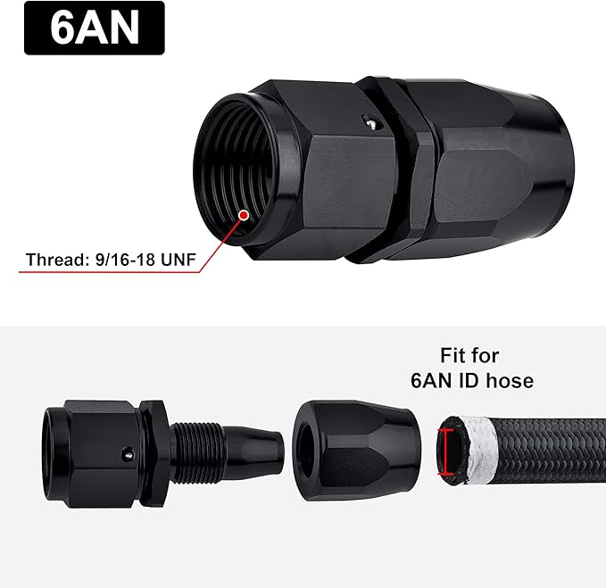 EVIL ENERGY 6AN Hose End Fitting Straight Swivel for CPE Braided Hose Black 2PCS