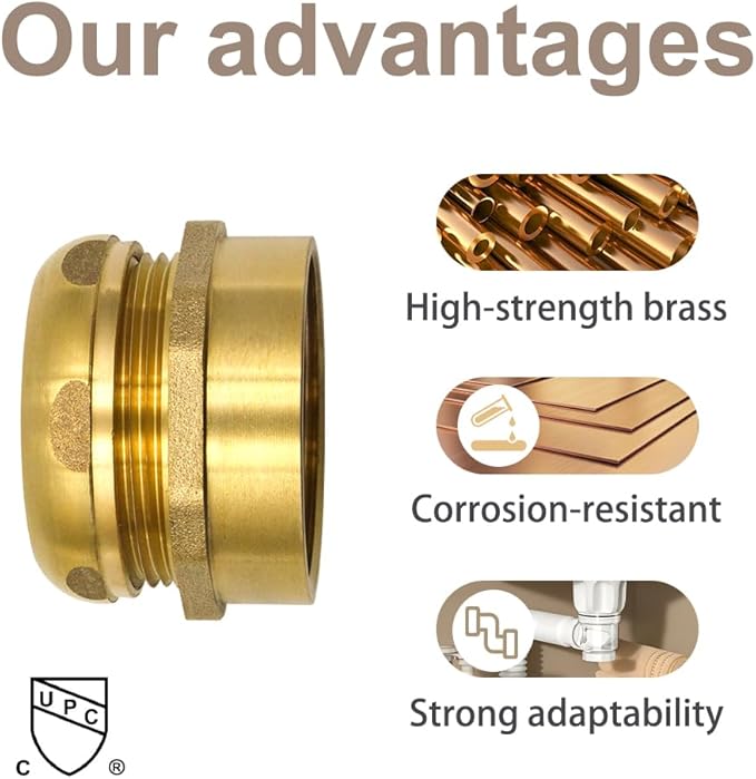 ZM Fire Equipment Trap Adapter Brass Hexagonal Fitting (1-1/2" FIP x 1-1/2" Slip-Joint)