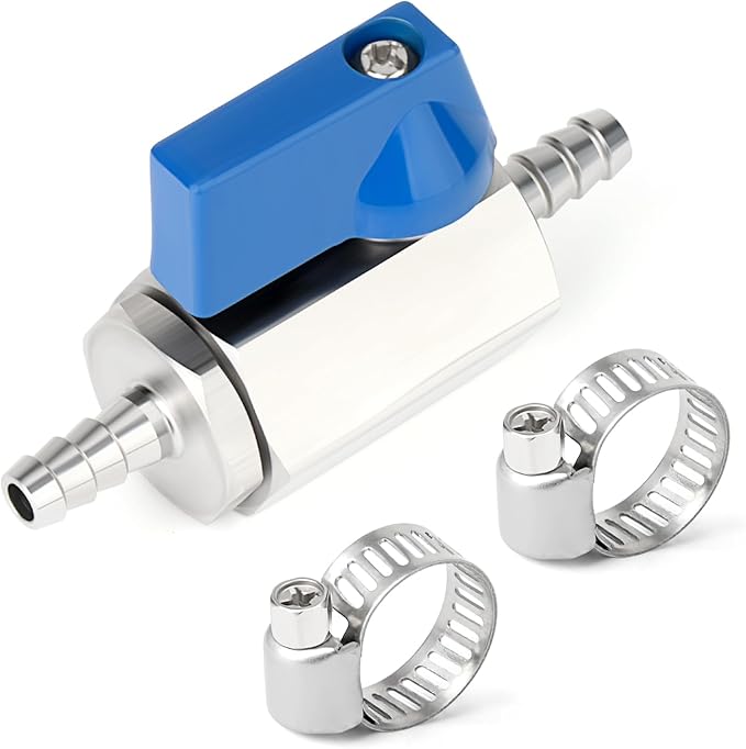 TAISHER 1PCS 304 Stainless Steel 1/4" Mini Ball Valve Shut Off Switch, 1/4” Hose Barb with 2PCS Hose Clamps