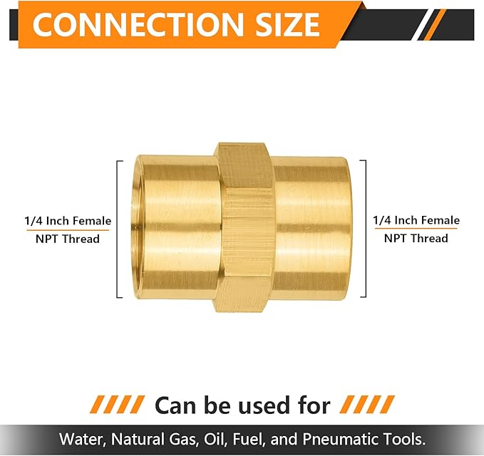 100-PCs HeSun Brass Pipe Fitting, 1/4" NPT Female x 1/4" NPT Female Hex Pipe Adapter