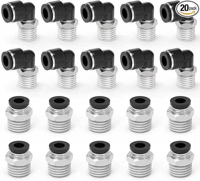 20Packs 1/2" OD Tube x 1/2" NPT Thread Male Straight and Elbow Push to Connect Fittings,Pneumatic Quick Connect Air Line Hose Fittings Accessories