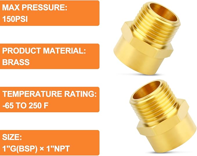 GASHER 5Pcs 1" G Thread Female × 1" NPT Thread Male Brass Pipe Fitting Adapter, G to NPT Adapter
