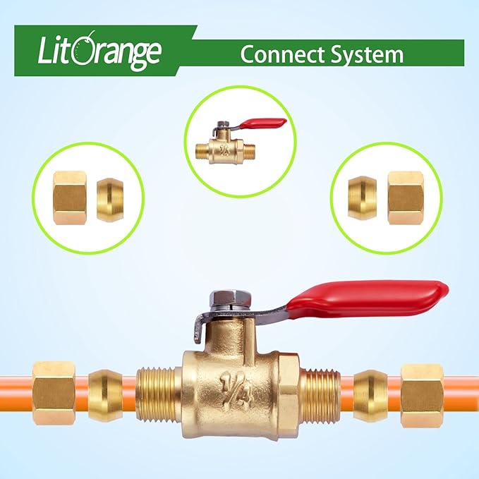 1 Pack Lead-Free Brass Mini Ball Valve Shut Off Switch, 1/4 inch Compression by 1/4 Compression Fitting