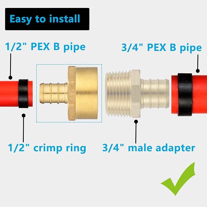 (10 Pack) Lidertik PEX Fittings Female Adapter, 1/2" PEX F1807 to 3/4" NPT Female Threaded Adapter Brass