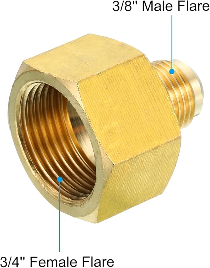Patikil 3/4 Inch Female to 3/8 Inch Male Flare Brass Adapter, Flare Fitting for Air, Gas Line and Refrigeration, HVAC