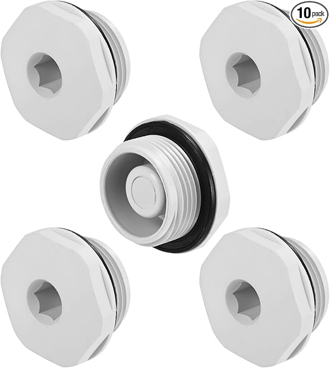 10-Pack Inner Hex Head Pipe Plug End Cap, M25x1.5mm Nylon Garden Hose Stopper Connector Plug with Sealing Ring for Terminating Pipe Ends [White]