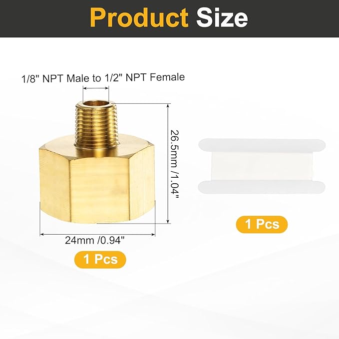 PATIKIL Brass Pipe Fitting, 3Pcs 1/8" NPT Male to 1/2" NPT Female Pipe Reducer Adapter Extension Connectors Brass Fittings for Water Gas Refrigeration