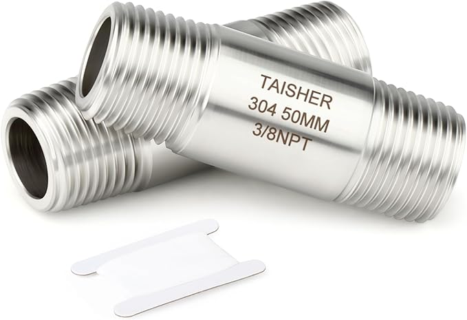 TAISHER 2PCS Stainless Steel Pipe Fittings, 3/8" NPT Male x 3/8" NPT Male Threaded, 2" Length Thickened Nipple Cast Pipe