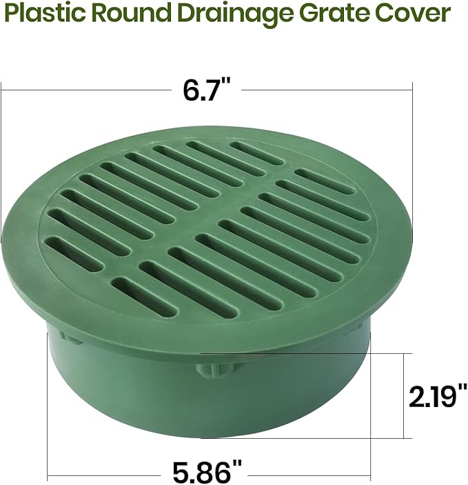 (4-Pack) Calvana 6” Plastic Round Drainage Grate Cover, Compatible with NDS 50, for Small Lawns, Landscaping, and Patios, Green