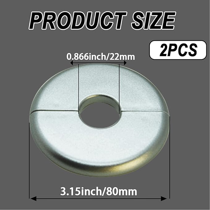 2 Pieces ABS Wall Split Flange Round Self-Adhesive Escutcheon Plate Cover Plumbing Pipe Cover for Water Pipe Faucet Decoration 0.87"/22mm, Silver