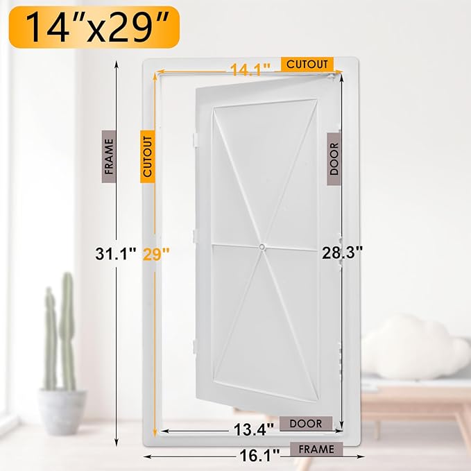 Suteck Plumbing Access Panel for Drywall Ceiling 14 x 29 Inch Reinforced Plastic Wall Access Doors Removable Hinged White
