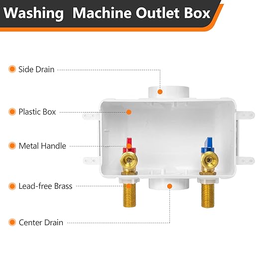 HeSun Washing Machine (Laundry) Outlet Box, 1/2 Inch MIP(Sweat) Inlet x 3/4 Inch MHT Outlet, Pex Washer Box with Center Double Drain, Regular