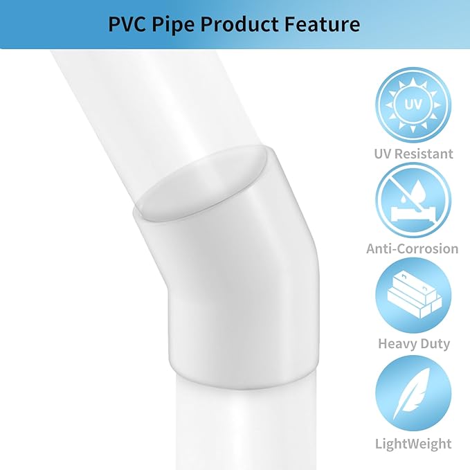 1-1/2 Inch 22.5 Degree PVC Elbow Pipe Fitting, 1-1/2" PVC Corner Adapter SCH40 Furniture Build Grade, for Home Sewer Plumbing Water Line, White 2 Pack