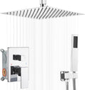 12 Inch Ceiling Mount ‎Polished Chrome Shower System Bathroom Luxury Rain Mixer Shower Combo Set Ceiling Rainfall Shower Head System (Contain Shower Faucet Rough-in Valve Body and Trim Kit)