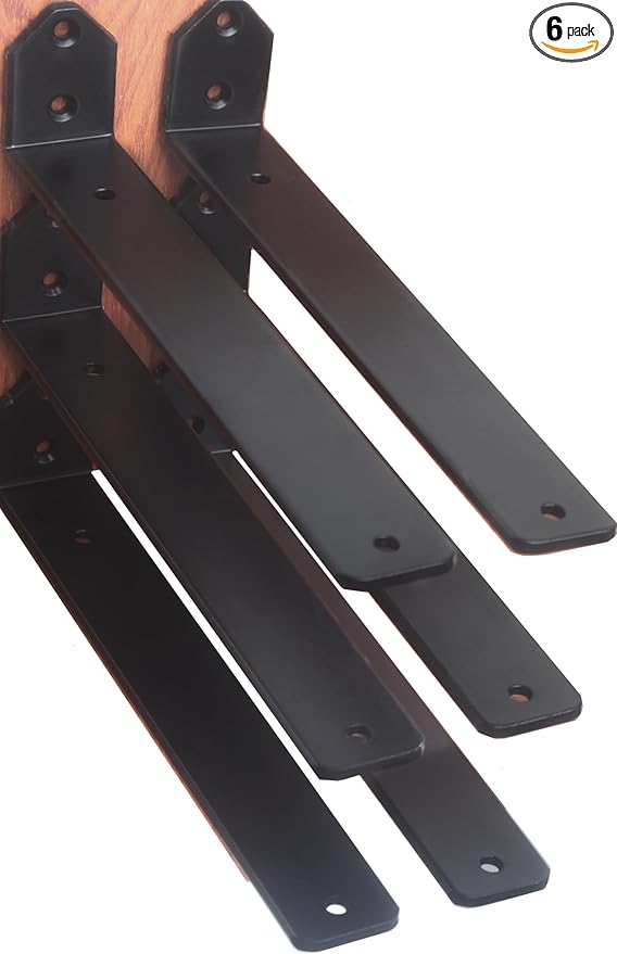 6 Pack - L 5" x H 2" x W1.5, 5mm Thick Black L Shelf Bracket, Iron Shelf Brackets, Metal Shelf Brackets, Floating Shelf, Shelf Supports with Screws Blind