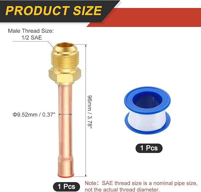uxcell 2Pcs Brass Pipe Fitting, 1/2 SAE Male Thread x 3/8" OD Flare Connector with Copper Tube for HVAC System Air Conditioner Refrigeration