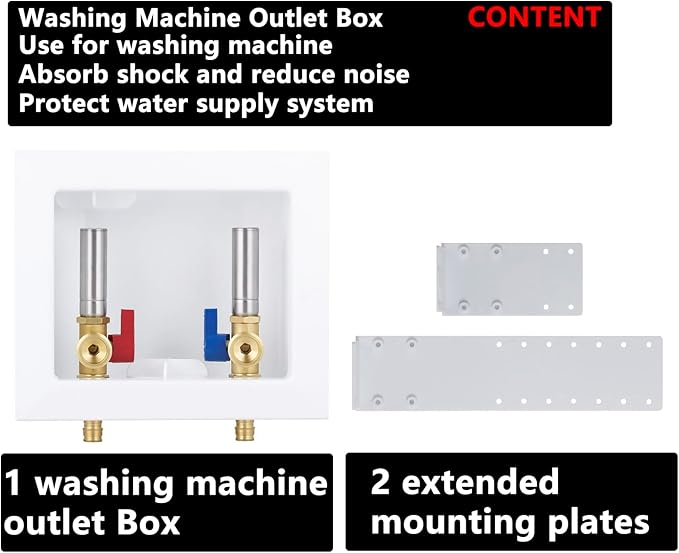 Washing Machine Outlet Box Expansion PEX-A with Stainless Steel Hammer Arrestors, Inlet 1/2 inch PEX-A F1960 Expansion Barb x Outlet 3/4 inch Male Thread LI-XYJH-631