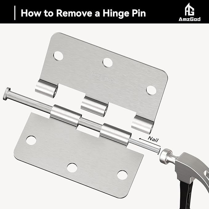 Door Hinges Brushed Nickel - 3 Pack 3.5 Inch Rounded Interior Satin Nickel with 1/4" Radius Corners - 3 1/2 Inches Silver Residential Standard Door Hardware