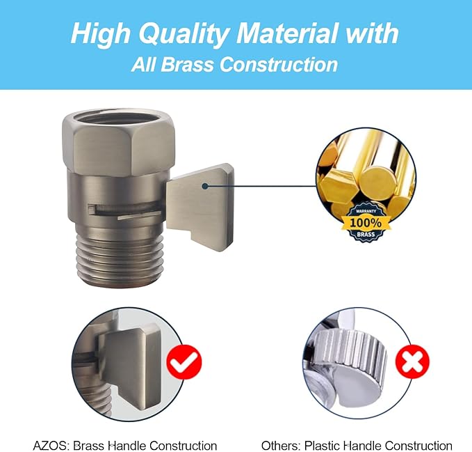 Brass Shut Off Valve, Shower Flow Control Valve, G1/2 Shower Water Pressure Regulator, Water Flow Control Valves for Handheld Shower Head, Brushed Nickel