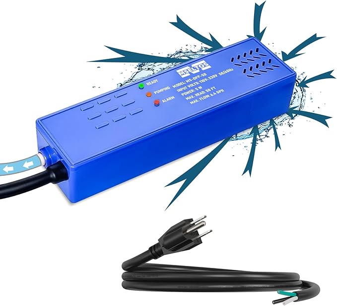 6.4 GPH 50 FT Max Head Drip Pan HVAC Condensate Pump 110V/230V w/Automatic Safety Switch, Quiet Removal Auto Sump Pump Submersible Water Pump for AC, Dehumidifier, Furnace, Basements