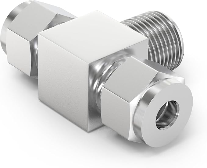 TAISHER 2PCS 304 Stainless Steel Compression Tube Pipe Fitting Connector, 1/8" Tube OD x 1/8" NPT Male x 1/8" Tube OD Tee Adapter
