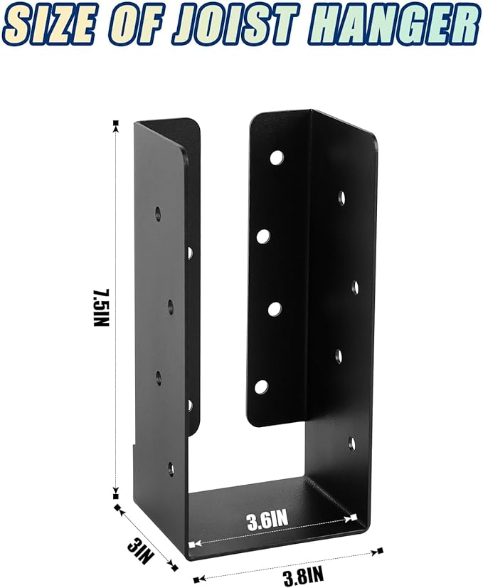 Concealed Joist Hangers, 4 Pcs 4"x8" Outdoor Trim Concealed Flanges, Q235B Steel Powder Coated Concealed Mount Joist Hangers for 4"x8" Beam Swing