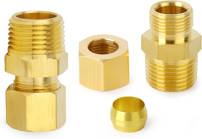 ChillWaves Brass Compression Tube Fitting, 1/8" OD x 1/8" NPT Male Compression Union Connector(10-PACK)
