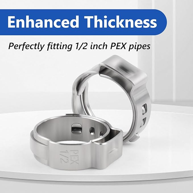 1/2 inch Pex Clamps 60pcs Pex Crimp Rings Single Ear Hose Clamps Stainless Steel Pex Fittings Cinch Clamp Ring for PEX Pipe Tubing