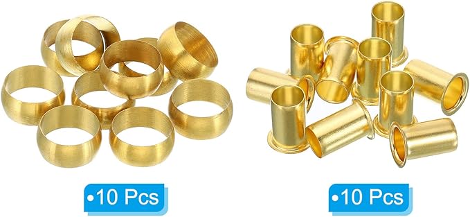 PATIKIL 12mm Tube OD Brass Compression Sleeves Ferrules, 60 Pack Brass Ferrule Compression Insert Fitting Assortment Kit for Air Water Gas Pipe