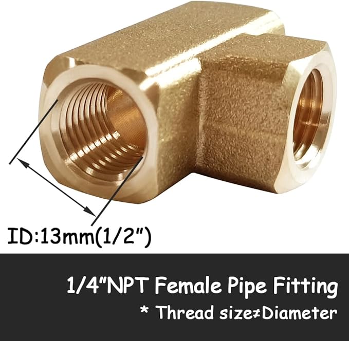 2PCS Brass Tee Pipe Fitting 1/4" NPT Female for Water/Oil/Gas