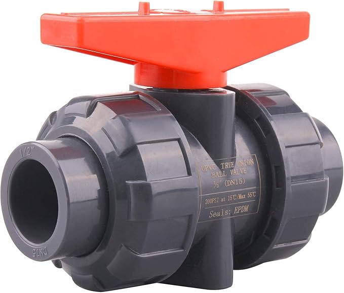 DERNORD PVC True Union Ball Valve with Full Port, EPDM O-Rings, and Reversible PTFE Seats,Rated at 200 PSI (1/2 inch Socket)