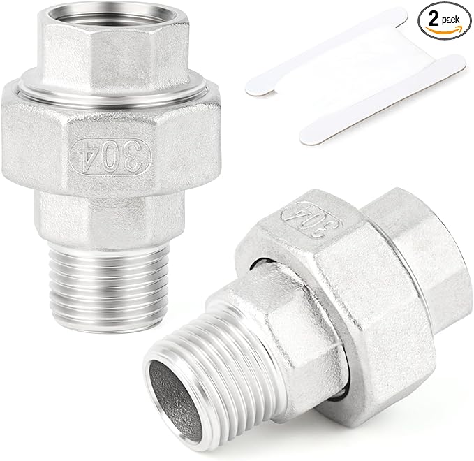TAISHER 2PCS 304 Stainless Steel Union，1-1/4" NPT Male x 1-1/4" NPT Female Cast Pipe Fitting