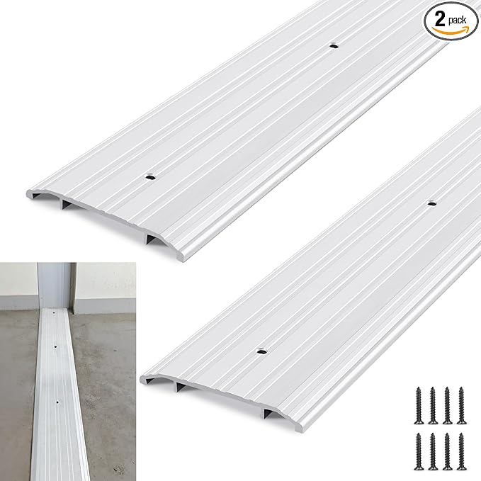 Tandefio 2 Pcs Door Saddle Threshold for Doorway Interior Sturdy Aluminum Commercial Fluted Saddle Door Threshold Durable and Sleek Doorway Entryway Access Draft Protection (5" X 1/2" X 36",Silver)