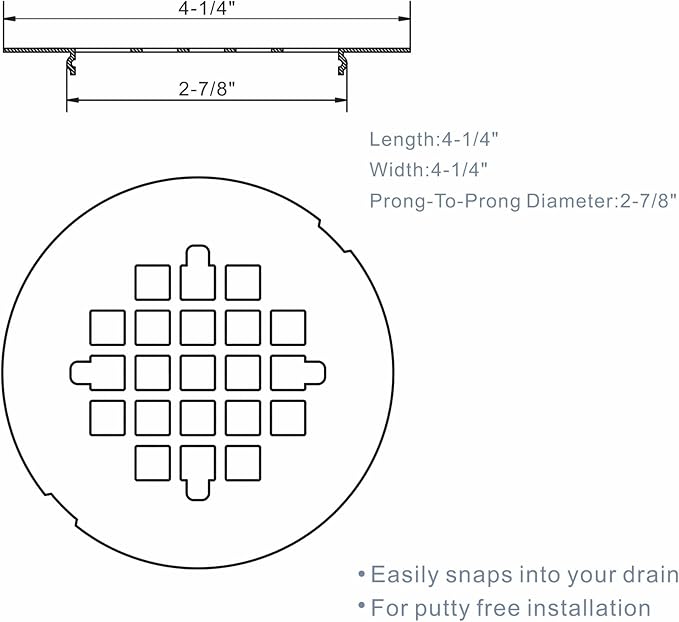 Bronze Snap-in Shower Floor Drain Cover, Hidrop 4-1/4" OD Round Shower Strainer Grid, Easy-to-Install Replacement Cover Stainless Steel