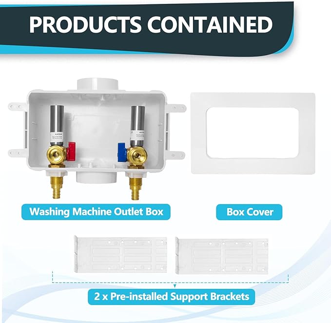 Washing Machine Outlet Box, Center Drain, 1/2 Inch Pex Crimp Inlet x 3/4 Inch MHT Outlet Connection, with Stainless Steel Water Hammer Arrestor (Pack of 20)