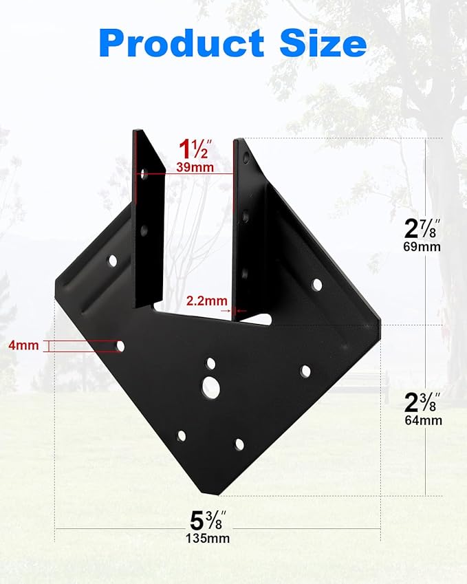 24 Pcs Heavy Duty Black Hurricane Ties for Rafter, 13 Gauge(Thick 2.2mm) Hurricane Straps, Black Powder Coating Joist Hangers Fit 2x4,2x6 Rafter Ties for Roofing Trusses Wood Timber Brackets