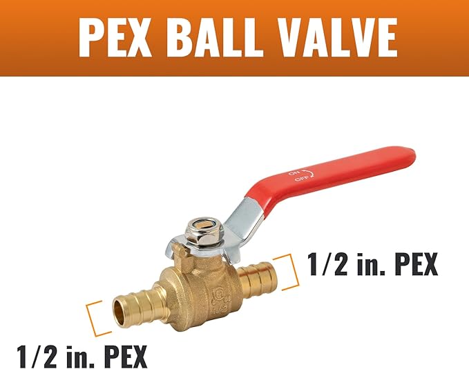 SUNGATOR 12-Pack Pex Ball Valve 1/2 Inch, Full Port 1/4 Turn Crimp Pex Shut Off Valve for Hot and Cold Water, UPC Certified