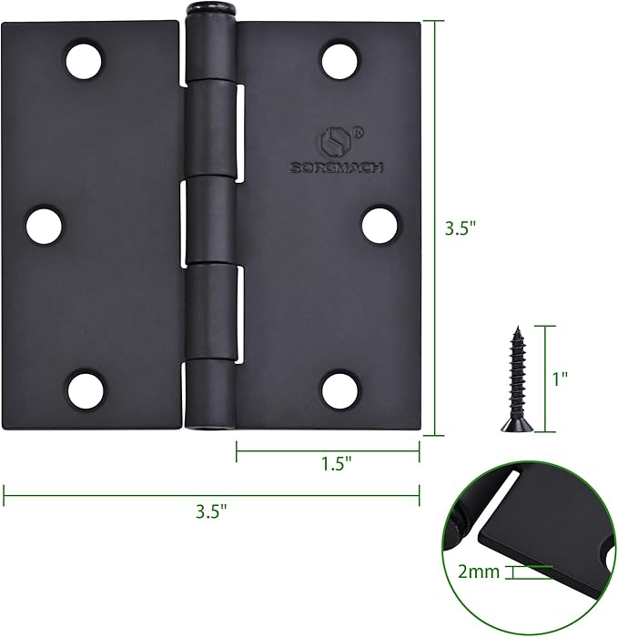 Door Hinge 3 1/2 Inch Interior Door Hinges Satin Nickel 3.5 Inch Interior Hinges Flat Iron Hinge 3 ½"x 3 ½" Door Hardware Square Corner -18 Pieces