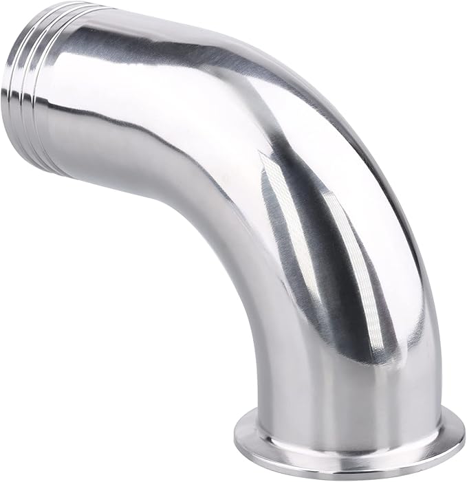 DERNORD Sanitary Hose Barb Pipe Fitting 2" Tri Clamp (64MM Ferrule) 90 Degree Elbow (Tube OD: 2"/51MM (2 Tri-clamp))