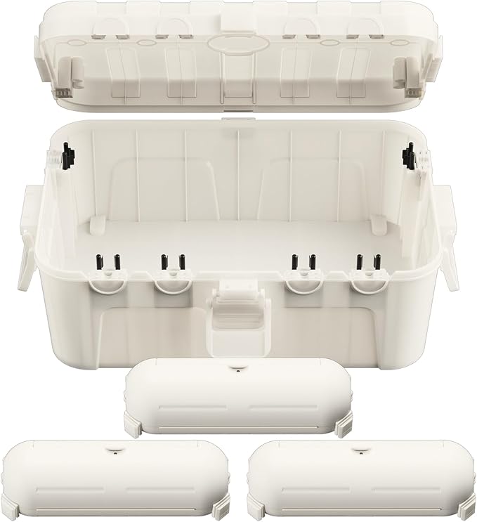 Flemoon 4-Piece Outdoor Waterproof Electrical Box Set – 12.5" x 8.5" x 5" Large Electrical Box & 3 pcs 7.1" x 2.3" x 2.3" Extension Cord Covers for Power Strips, Outlets, Holiday Lights, White