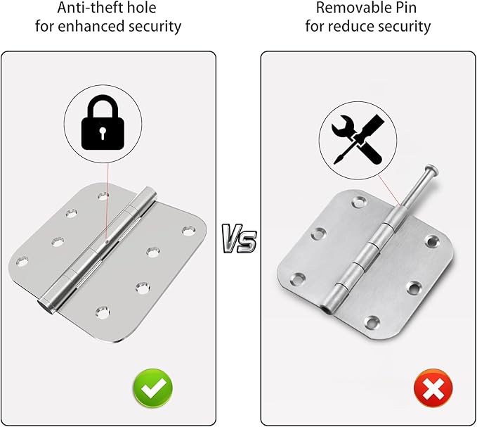 3 Pack Stainless Steel Door Hinge Ball Bearing NRP, Heavy Duty Inner and Outer Door Hardware for Left and Right Doors, 4" (101mm) x 4" (101mm) Door Hinge with 5/8'' Corners