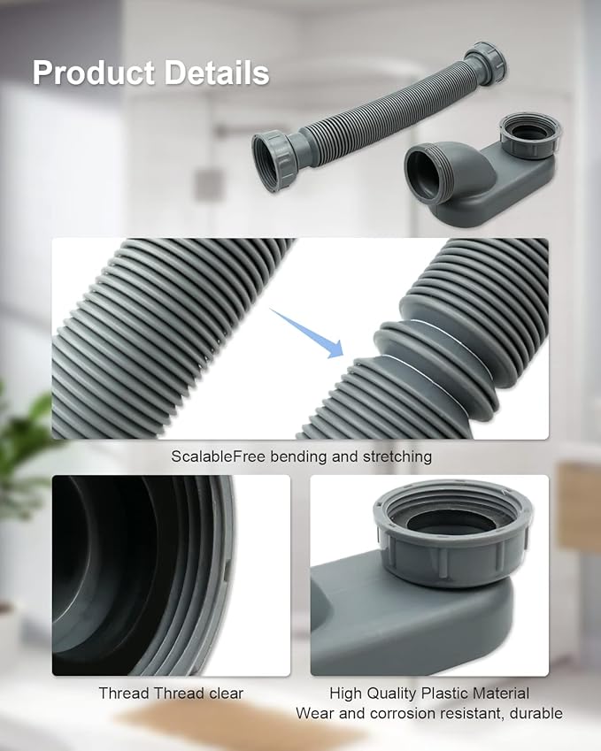 Low Profile 1 1/2 P Trap Bathtub Shower Drain Pipe, Flat P Trap Freestanding Tub Drain for Bath