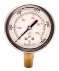 2" Oil Filled Pressure Gauge - Stainless Steel Case, Brass, 1/4" NPT, Lower Mount Connection, 0-15,000PSI